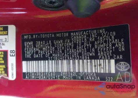 2010 Toyota Corolla Le from USA, damaged, VIN 2T1BU4EEXAC331894